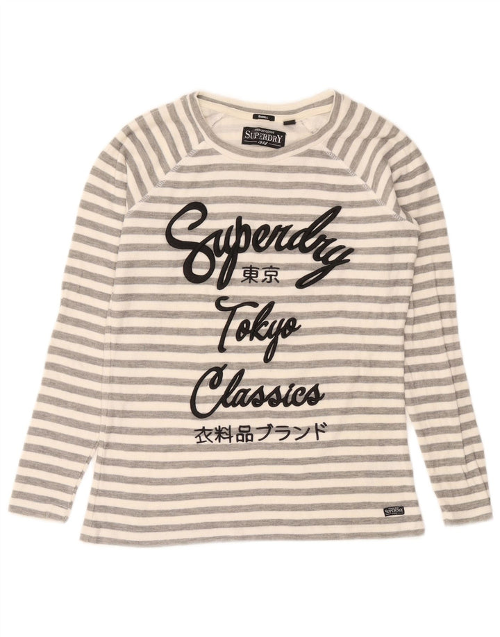 Top grafic Superdry pentru femei cu mânecă lungă UK 10, bumbac cu dungi gri mici