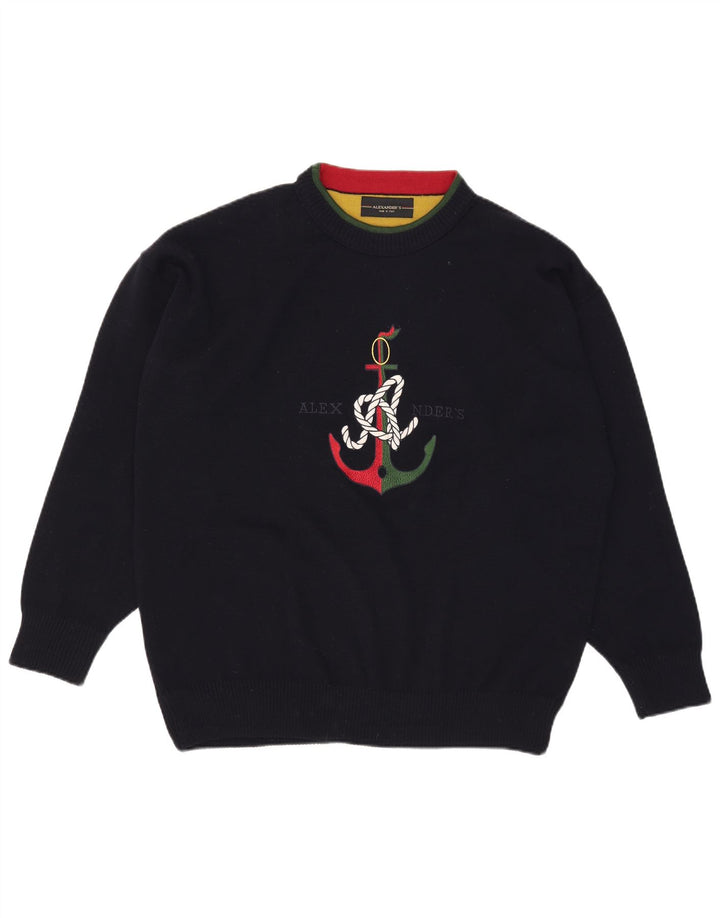 Pulover cu grafică pentru bărbați Alexander's, cu gât crew, 2XL, lână bleumarin