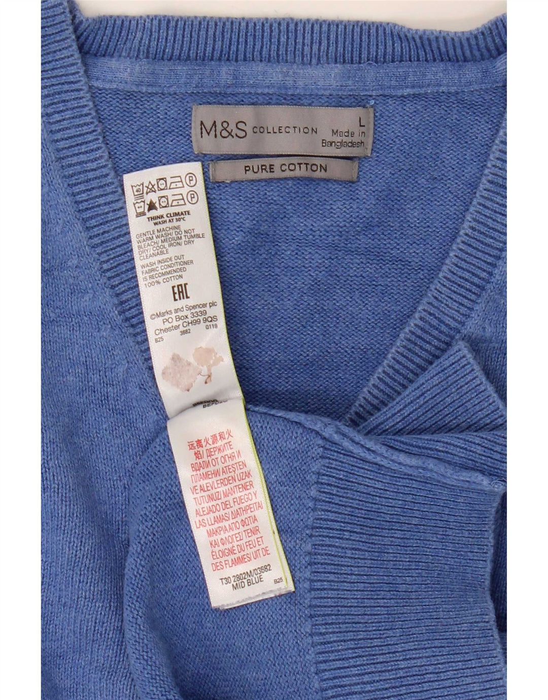 Pulover pentru bărbați Marks & Spencer, cu decolteu în V, mare, albastru, bumbac