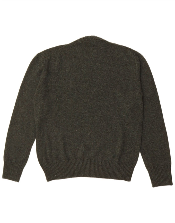Pulover Vintage pentru bărbați cu decolteu rotund din lână kaki medie