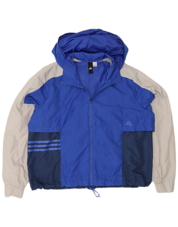 Jachetă de ploaie supradimensionată cu glugă Adidas pentru femei UK 18 XL Albastru Colorblock