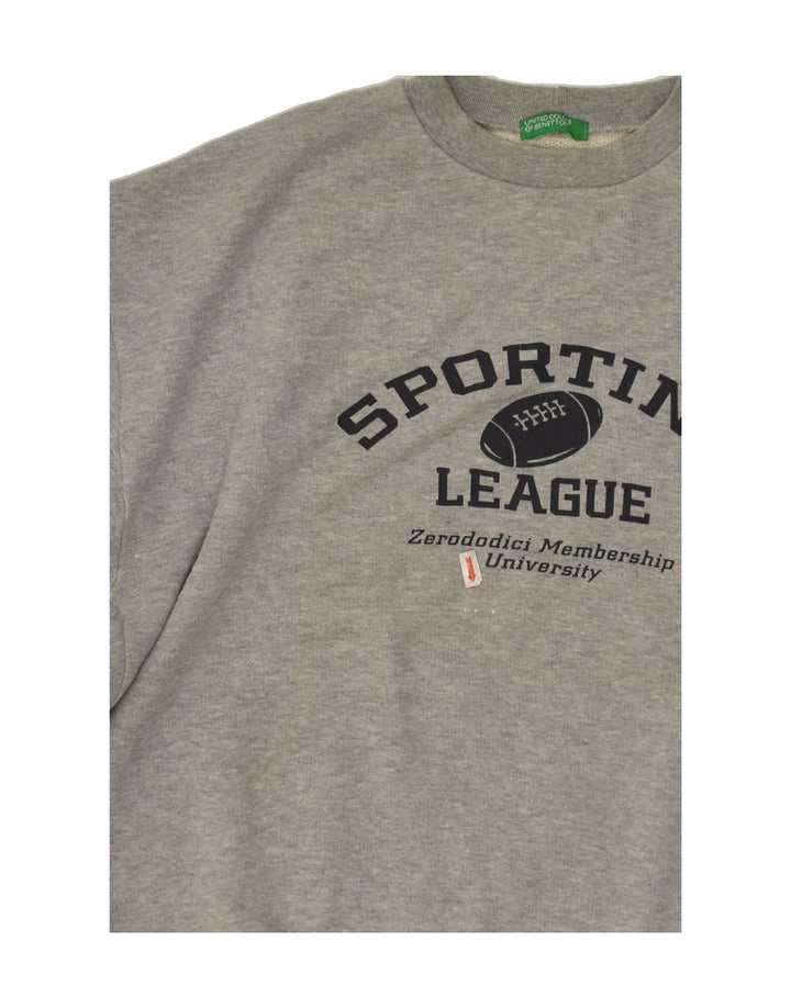 BENETTON Womens Graphic Sweatshirt Jumper UK 16 Large Grey | Vintage Benetton | Thrift | Second-Hand Benetton | Used Clothing | Messina Hembry 