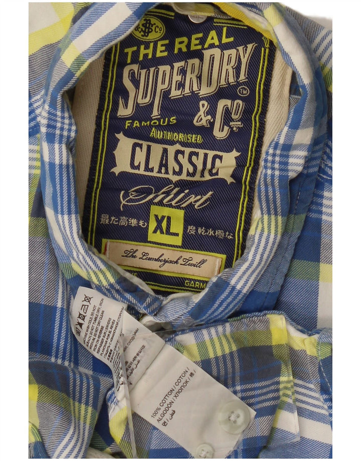 Cămașă clasică de flanel pentru bărbați SUPERDRY XL, bumbac cu carouri albastre