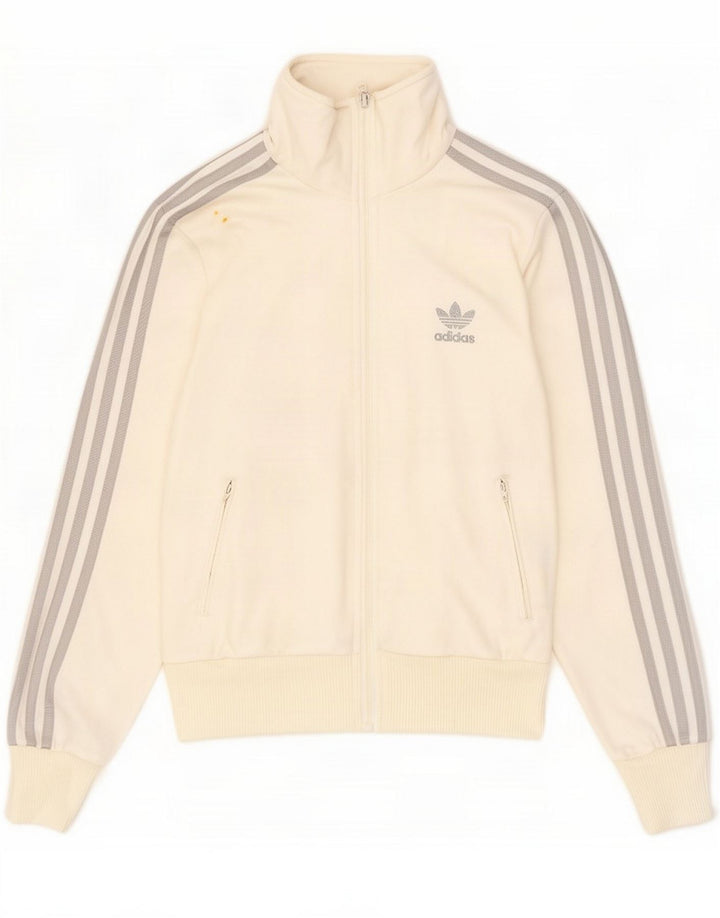 Jachetă de top pentru trening grafic Adidas pentru femei UK 14 Poliester alb mediu