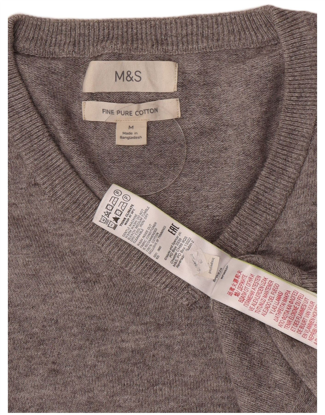 Pulover cu decolteu în V pentru bărbați Marks & Spencer, bumbac cu pete, gri mediu