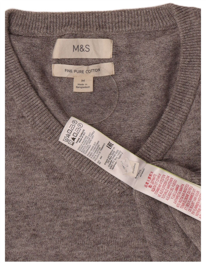 Pulover cu decolteu în V pentru bărbați Marks & Spencer, bumbac cu pete, gri mediu