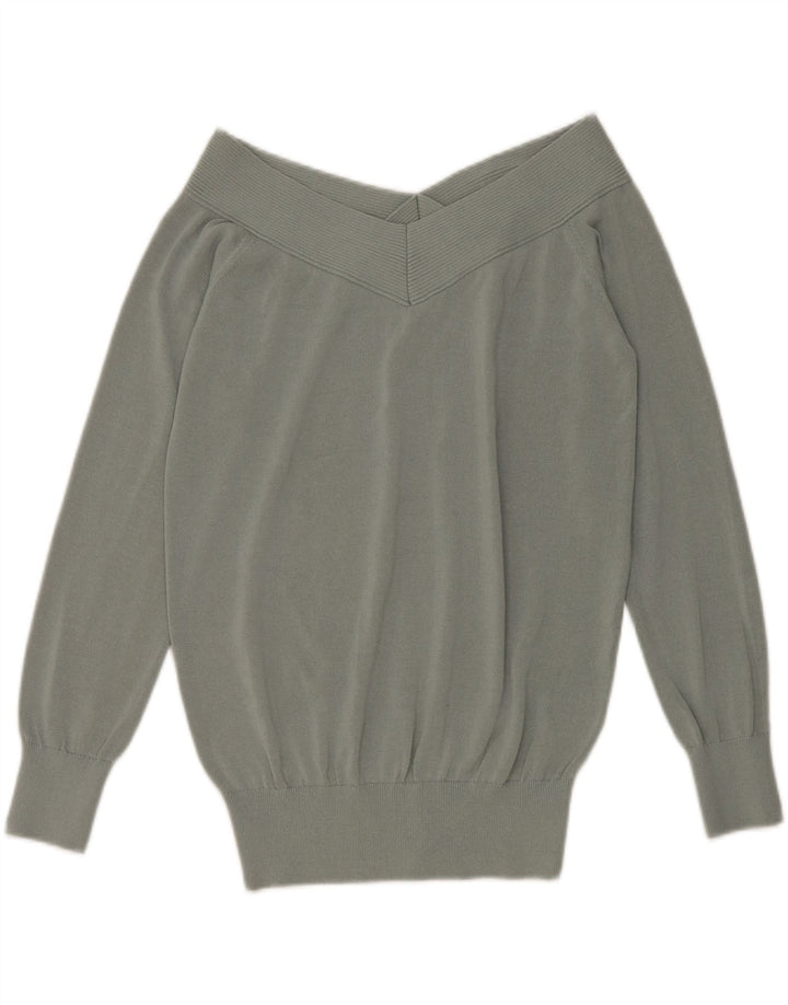 Pulover pentru femei Reiss cu umăr dezactivat UK 14, viscoză verde medie