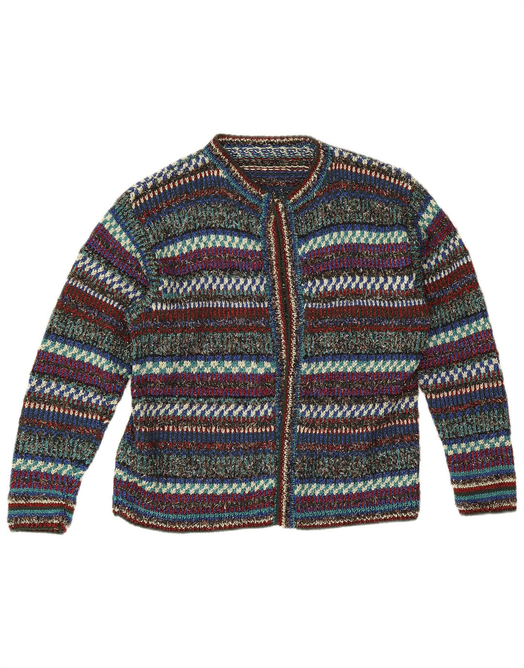 Pulover Vintage cardigan deschis pentru femei UK 12 Medium, multicolore, cu dungi