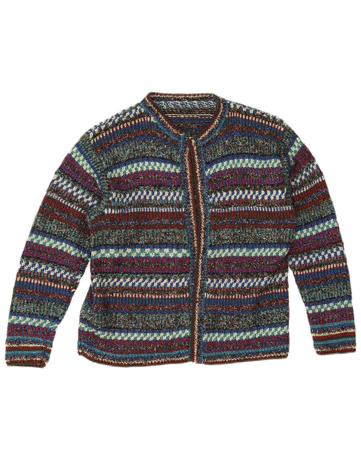Pulover Vintage cardigan deschis pentru femei UK 12 Medium, multicolore, cu dungi