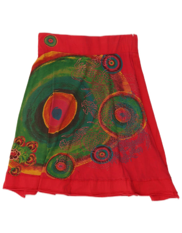 Fusta A-Line Desigual Womens Small W27 Red Geometric Bumbac
