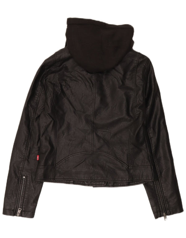 Jachetă motociclist din piele artificială cu glugă Levi's pentru femei UK 12 Medium Black