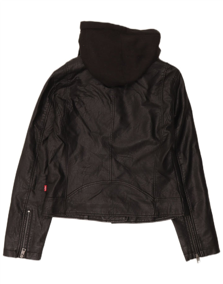 Jachetă motociclist din piele artificială cu glugă Levi's pentru femei UK 12 Medium Black