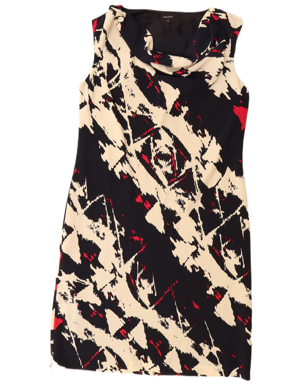 Jaeger Womens Sleeveless Sheath Dress UK 14 Large Black Geometric Polyester