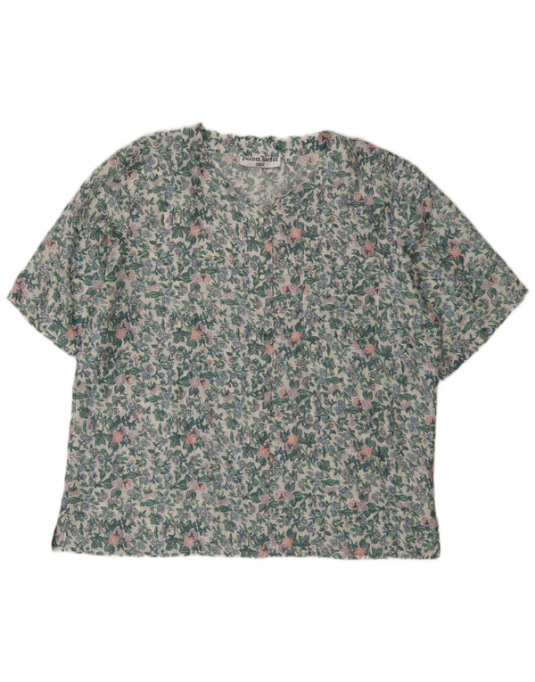 Bluză de cămașă cu mânecă scurtă pentru femei Vintage UK 18 XL Mătase florală verde