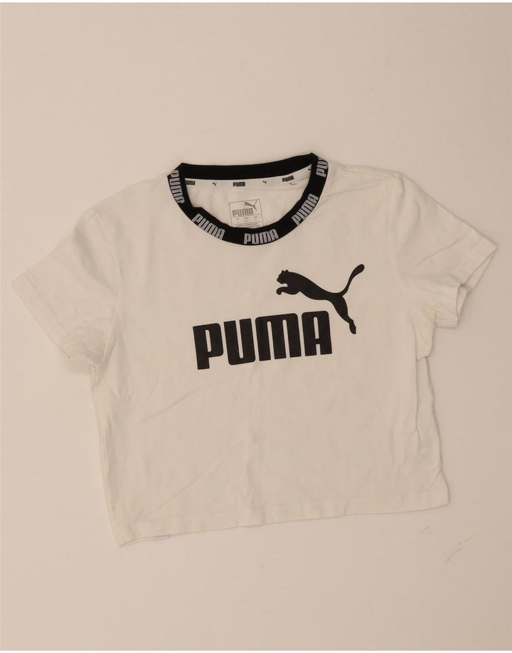PUMA Womens Crop Graphic T-Shirt Top UK 12 Medium White Vintage Puma and Second-Hand Puma from Messina Hembry 