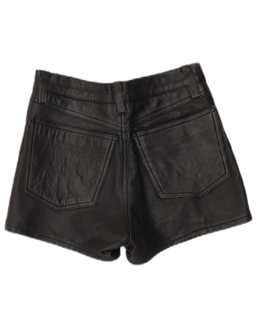 Pantaloni scurti din piele vintage pentru femei W26 Mic din piele neagră
