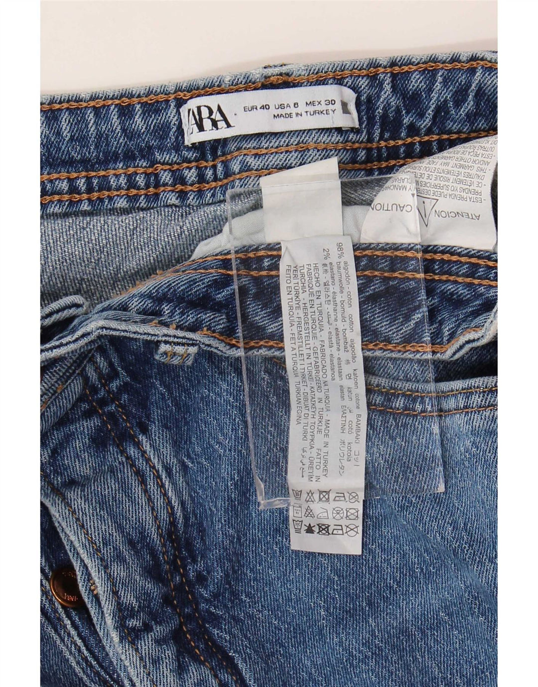 Blugi Drepți Femei Zara EU 40 Mediu L30 L32 Bumbac Albastru