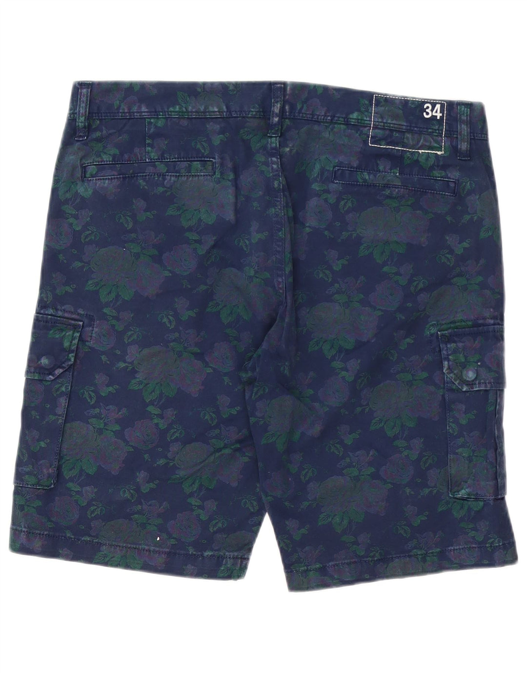 Sun68 Pantaloni scurți cargo pentru bărbați W34, mari, albastru, bumbac floral