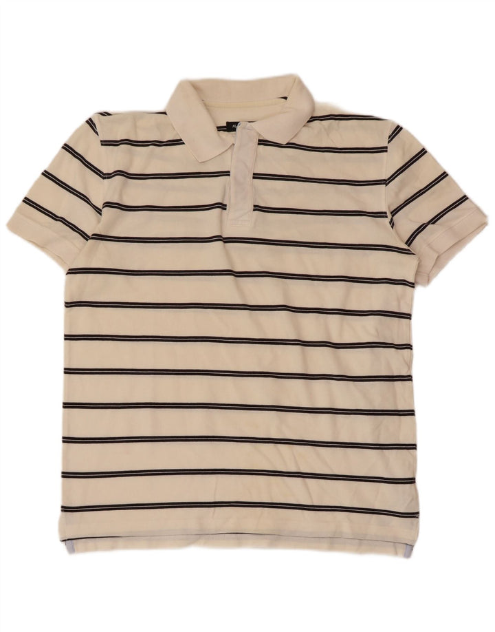 Tricou polo Massimo Dutti pentru bărbați, bumbac cu dungi alb, mediu
