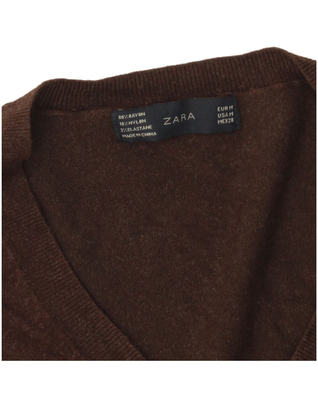 Pulover cu decolteu în V Zara pentru femei UK 12, maro mediu, raion