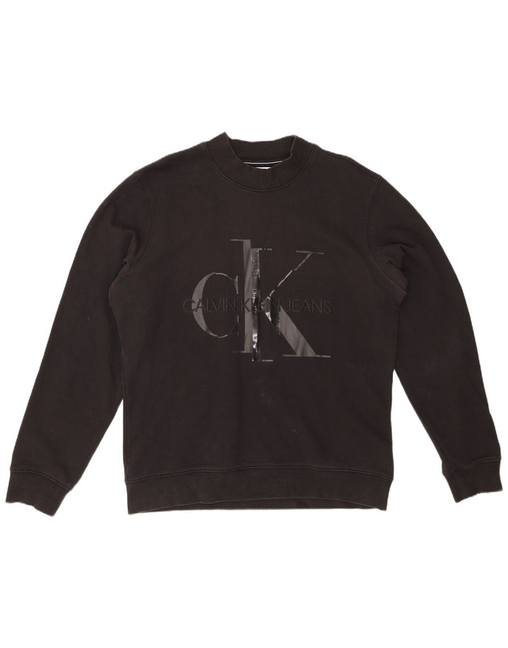 CALVIN KLEIN JEANS Pulover cu grafic pentru femei UK 16 Large Negru