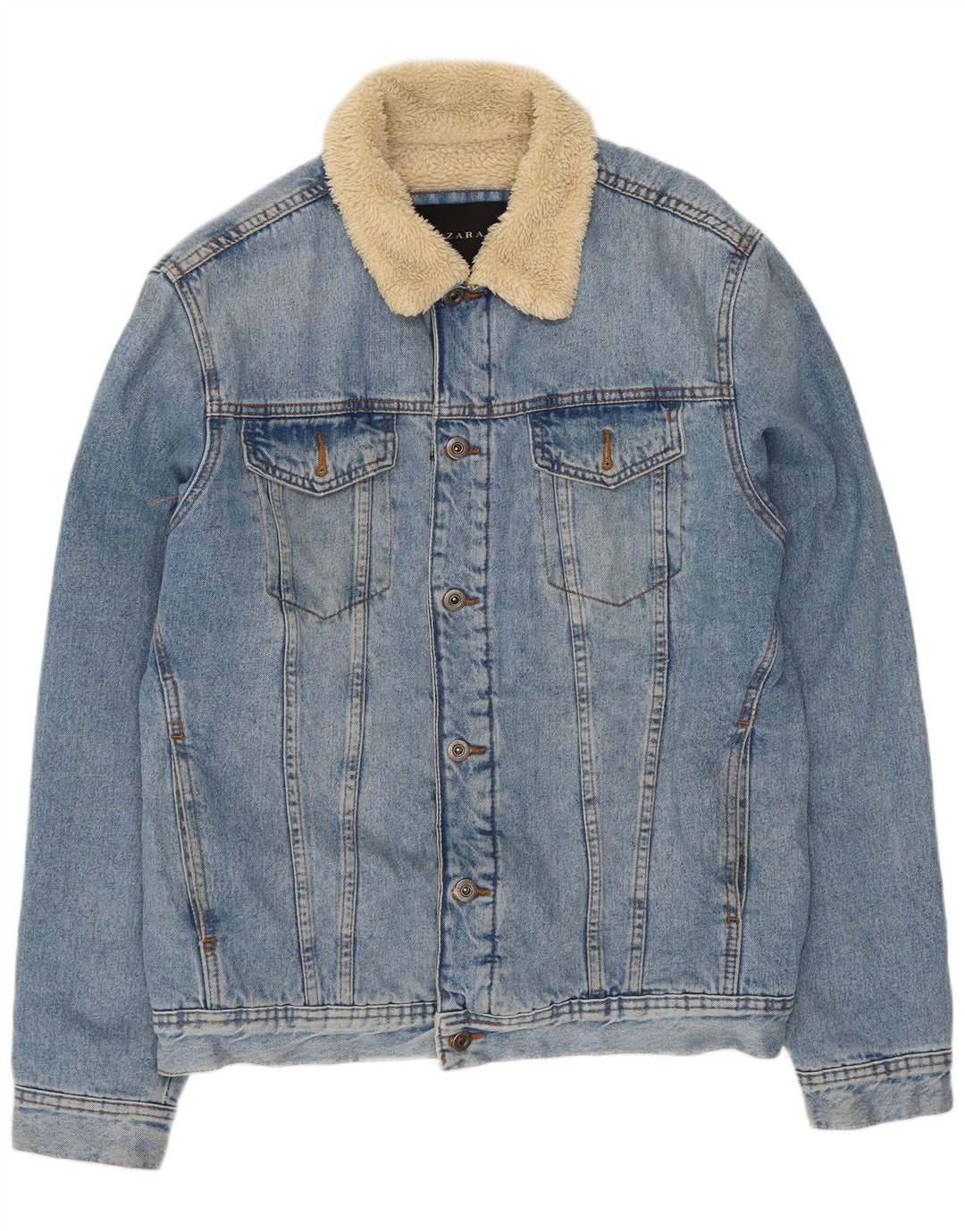 Jachetă de blugi Sherpa pentru bărbați Zara UK 40 Large Blue