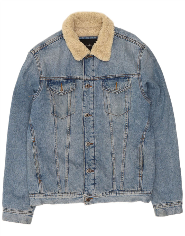 Jachetă de blugi Sherpa pentru bărbați Zara UK 40 Large Blue