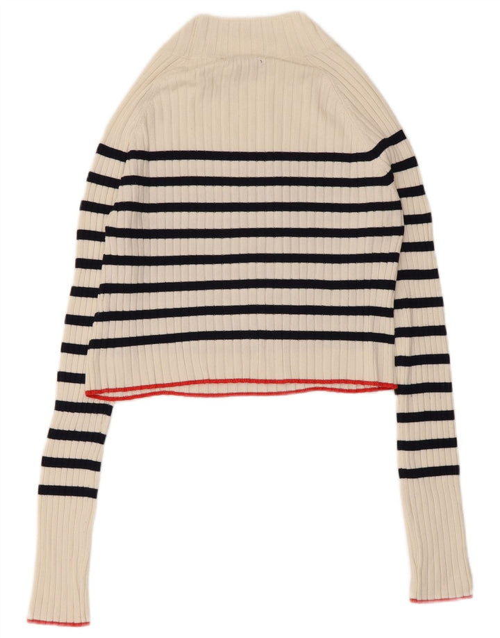 Pulover cu gât țestoasă pentru femei Zara UK 12 Medium White Striped