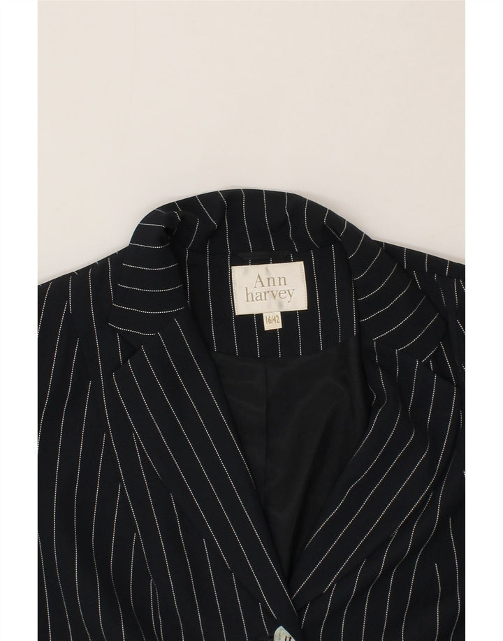 ANN HARVEY Womens Overcoat UK 16 Large  Navy Blue Striped Polyester Vintage Ann Harvey and Second-Hand Ann Harvey from Messina Hembry 