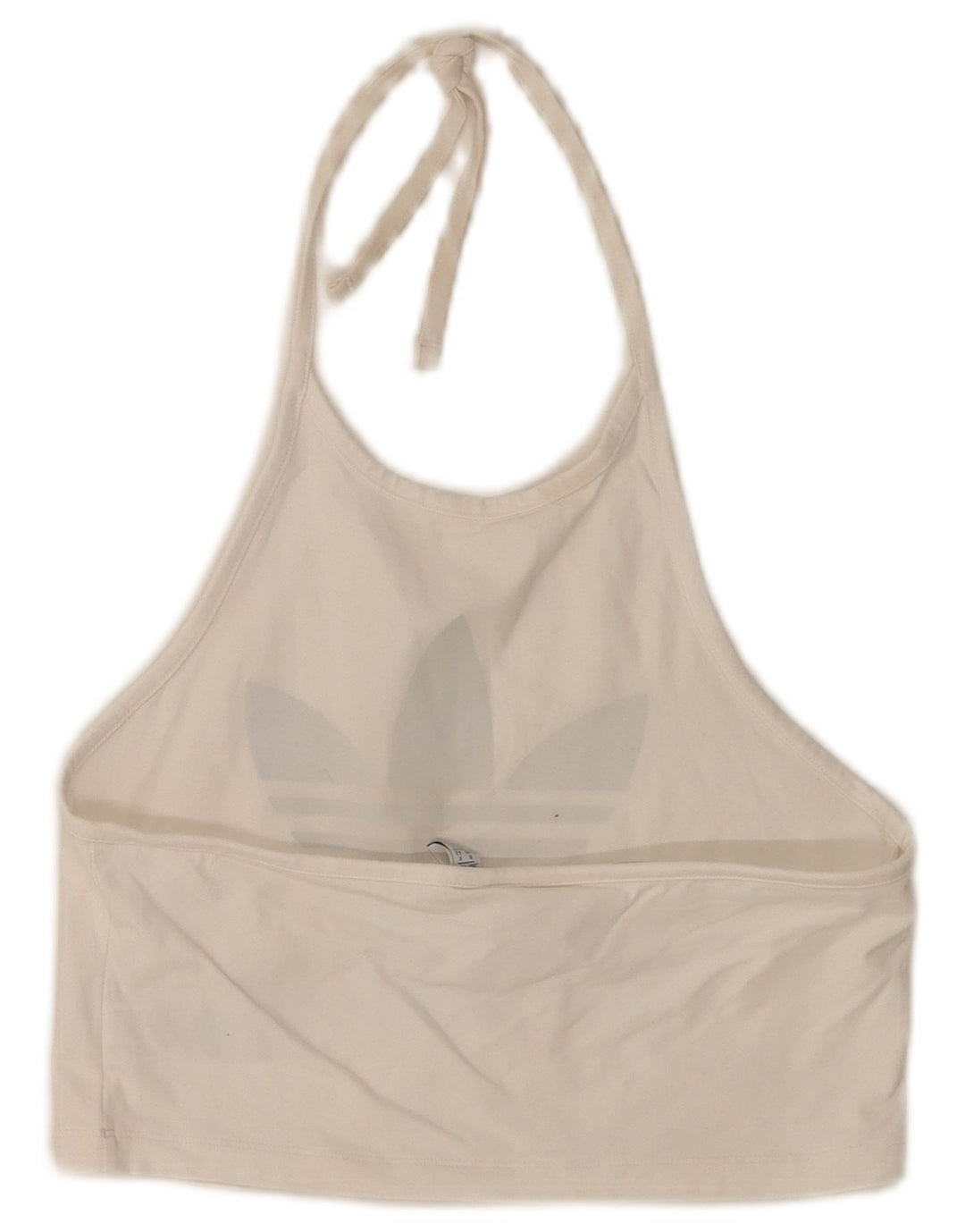 Adidas Crop Graphic Halter Top pentru femei UK 14 Bumbac alb mediu