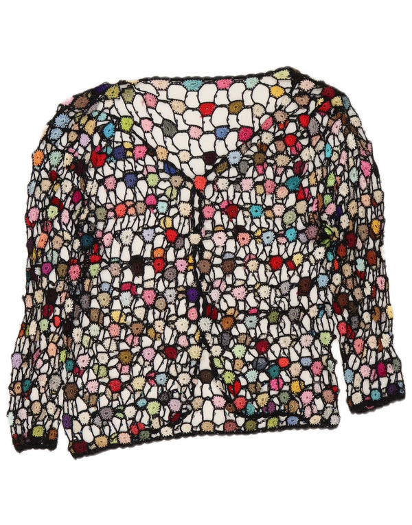 Top cardigan vintage pentru femei din croșetat UK 14 Medium Multicolor Floral
