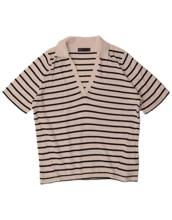 Tricou polo pentru femei Marks & Spencer UK 18 XL, bumbac cu dungi albe