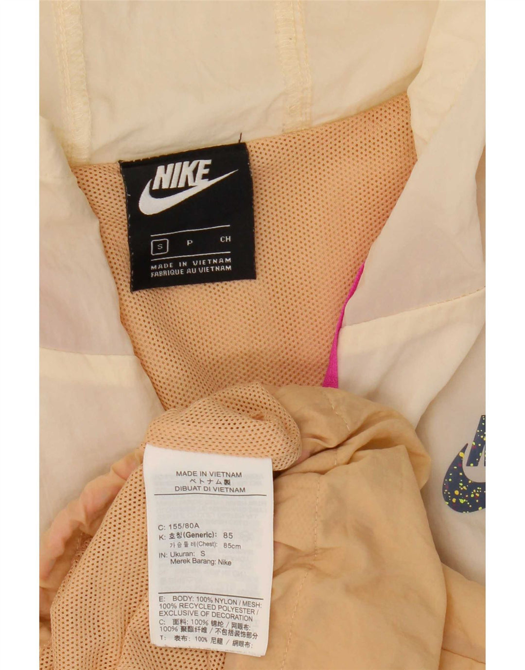 Jachetă de ploaie supradimensionată cu glugă Nike pentru femei UK 10 Small, bej, color block