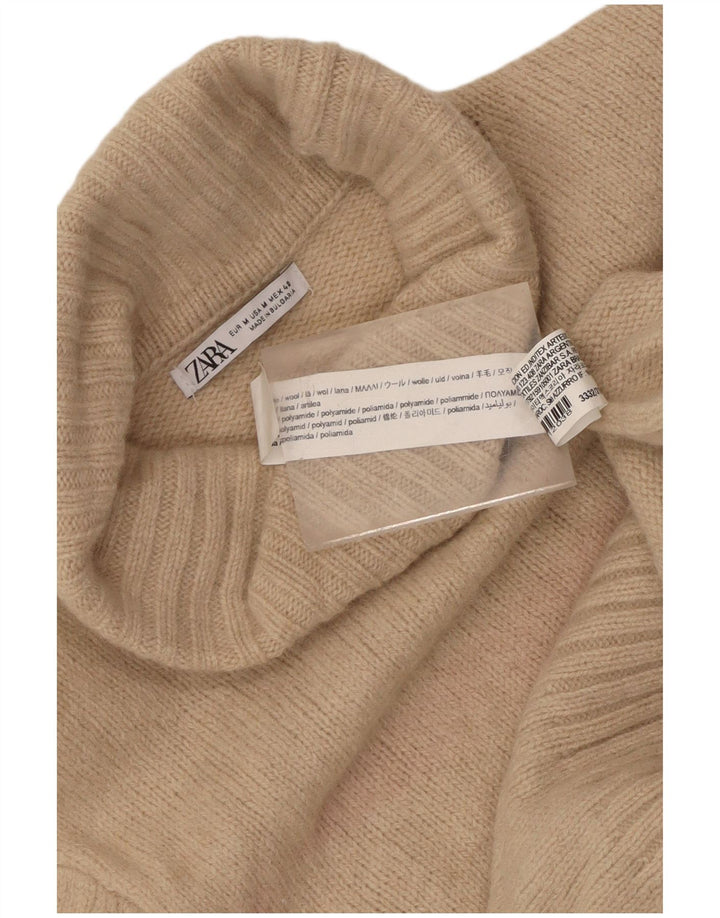Pulover pentru femei Zara cu gât rulat UK 12 Medium Beige Lână