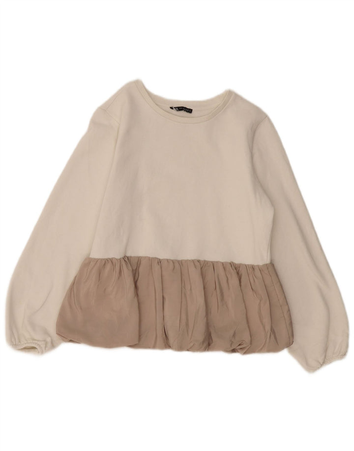 Pulover pentru damă ZARA, UK 12, bumbac color bloc alb mediu
