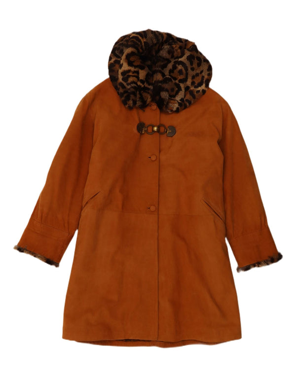 Palton din piele vintage de damă supradimensionat EU 42 din shearling maro mare