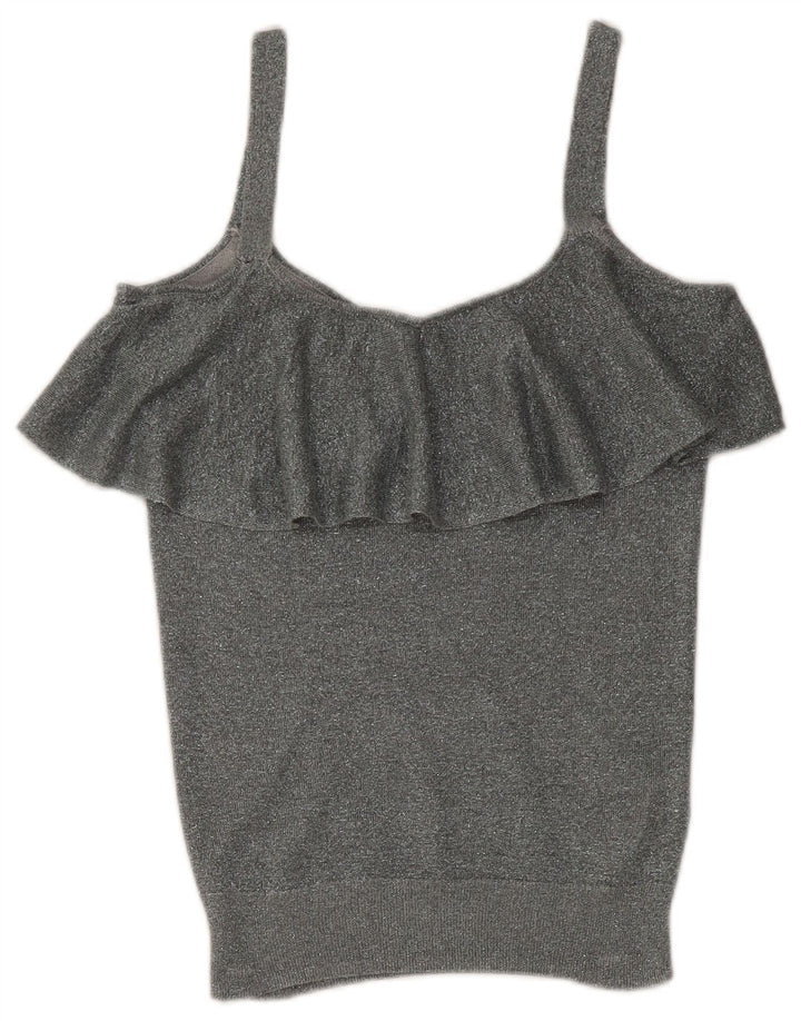 Oasis Crop Cami Top pentru femei UK 6 XS Silver Flecked Viscose