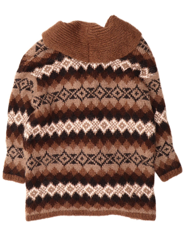 Pulover vintage pentru femei cu mâneci 3/4 cardigan UK 18 XL maro geometric acrilic