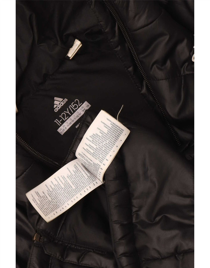Jachetă căptușită cu glugă Adidas pentru băieți 11-12 ani, poliester negru