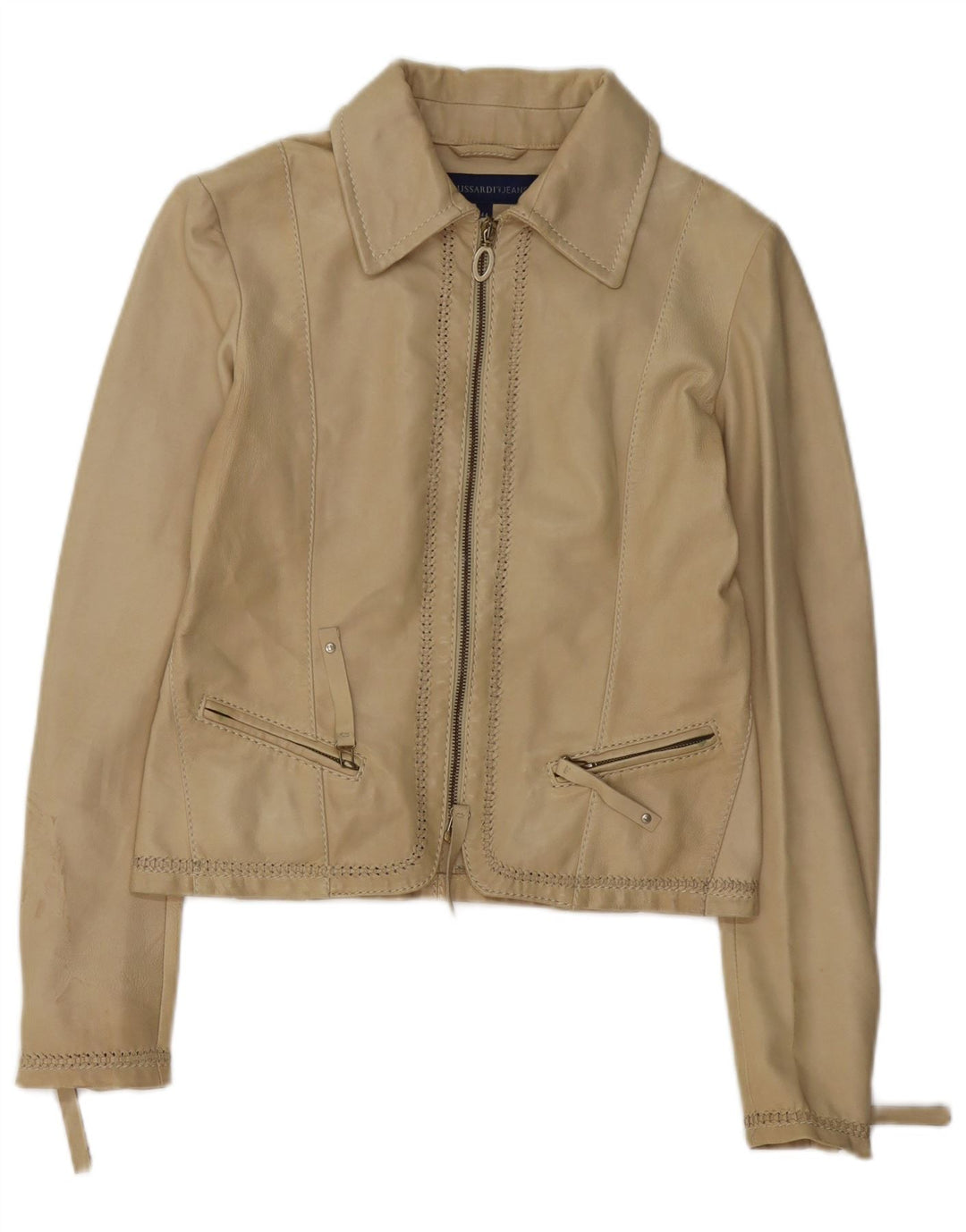 Jachetă de piele TRUSSARDI JEANS pentru femei IT 44 Medium Beige Piele