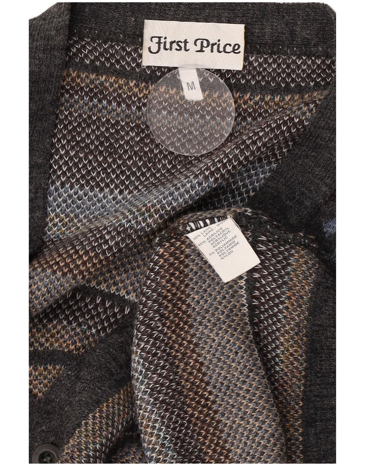 Cardigan Vintage pentru bărbați, lână geometrică, gri mediu