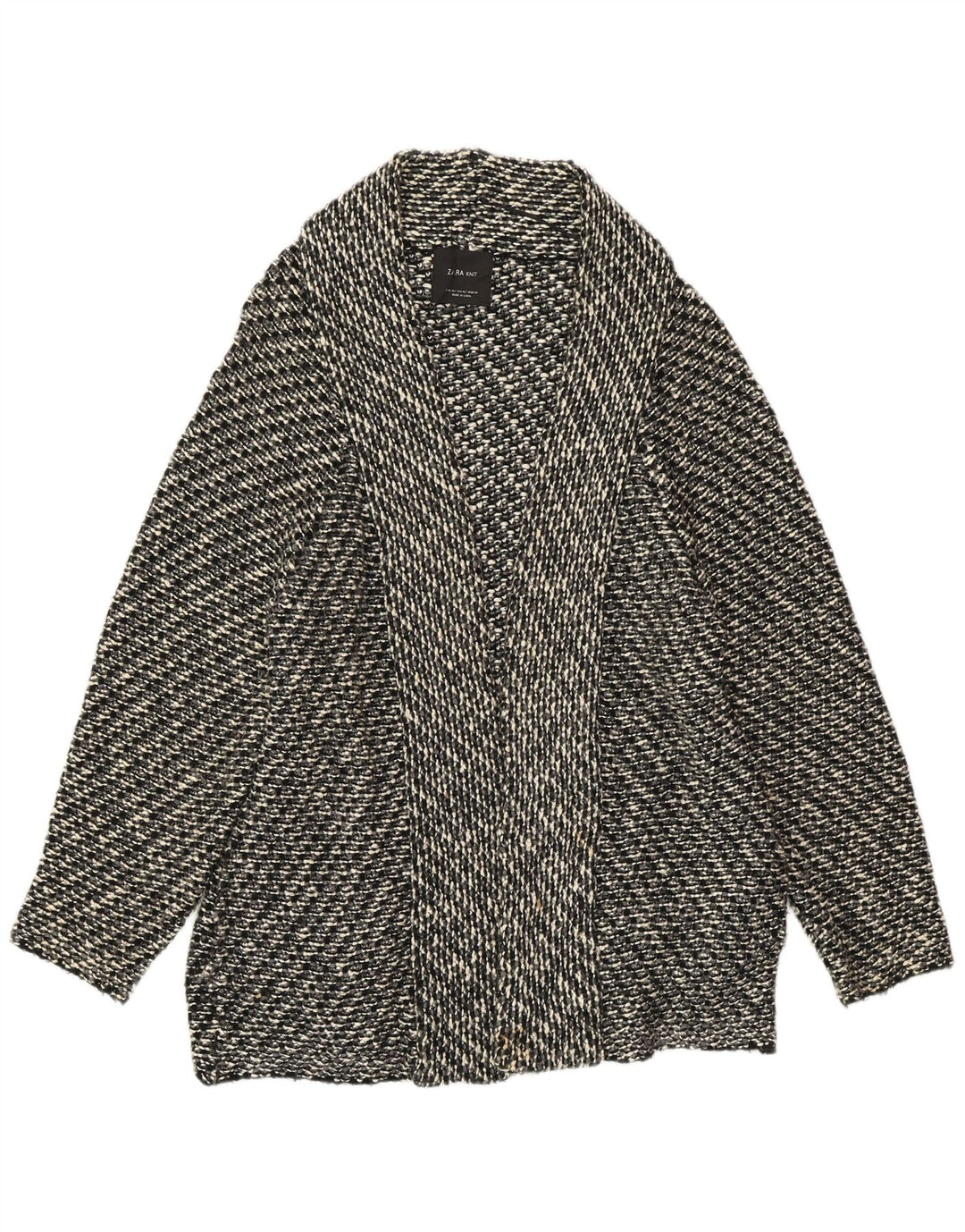 Pulover cardigan deschis supradimensionat pentru femei ZARA UK 14 Medium Black Flecked