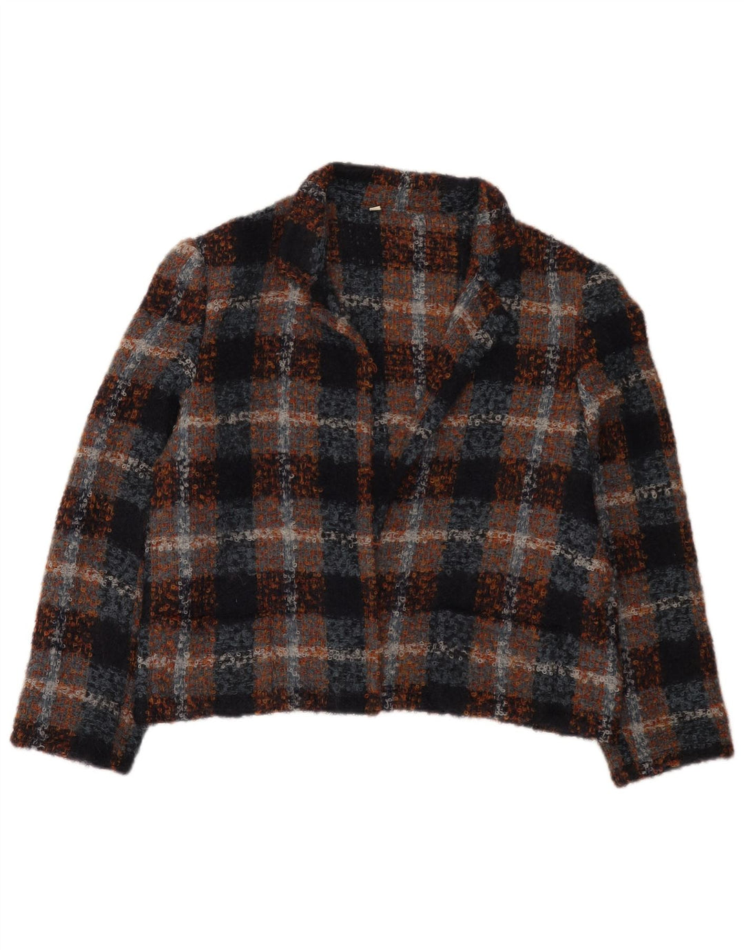 Jachetă Bolero Vintage pentru femei deschisă IT 48 XL Lână cu carouri multicolore
