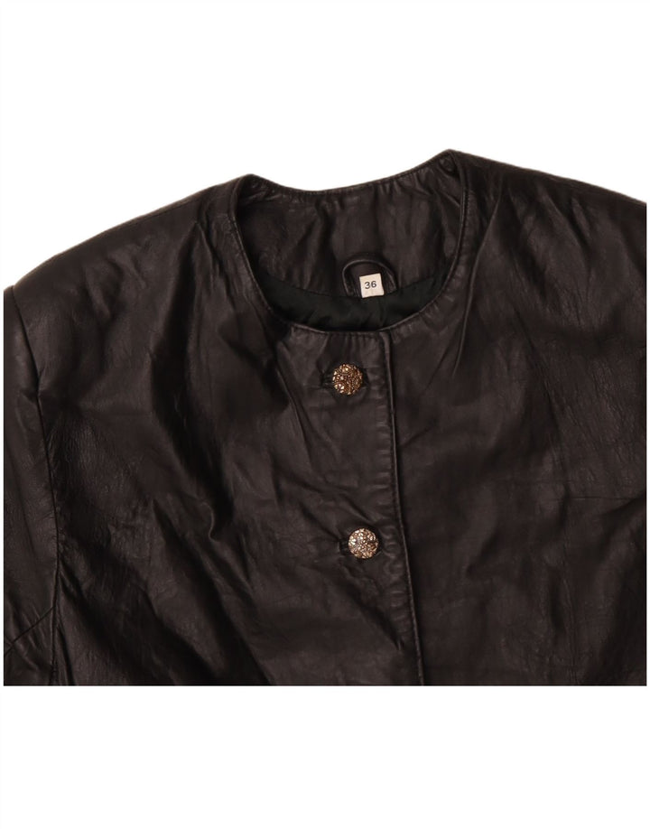 Jachetă Bolero din piele supradimensionată pentru femei VINTAGE EU 36 Piele neagră mică