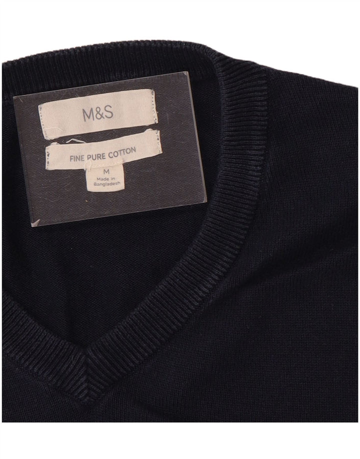 Pulover cu decolteu în V pentru bărbați Marks & Spencer, bumbac mediu albastru bleumarin