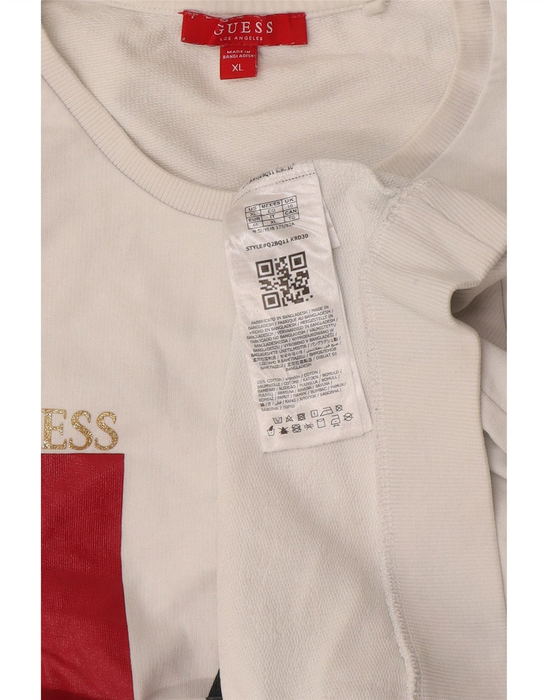 Guess Pulover cu grafic pentru femei UK 16, mare, alb, bumbac