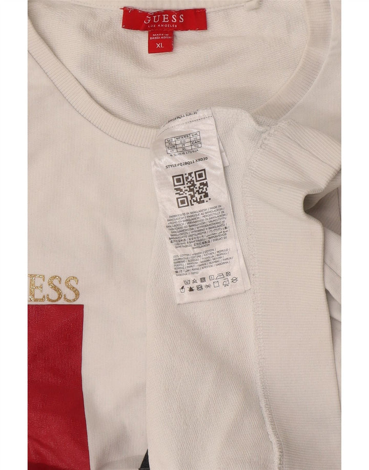 Guess Pulover cu grafic pentru femei UK 16, mare, alb, bumbac