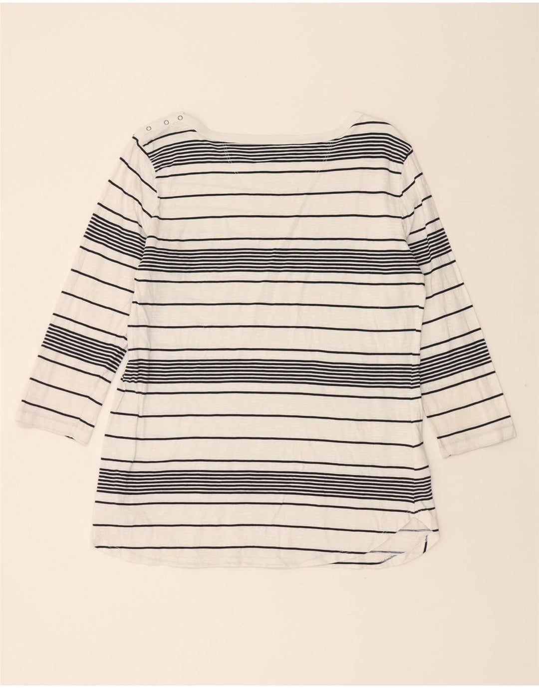EDDIE BAUER Womens Top 3/4 Sleeve UK 12 Medium White Striped Cotton Vintage Eddie Bauer and Second-Hand Eddie Bauer from Messina Hembry 
