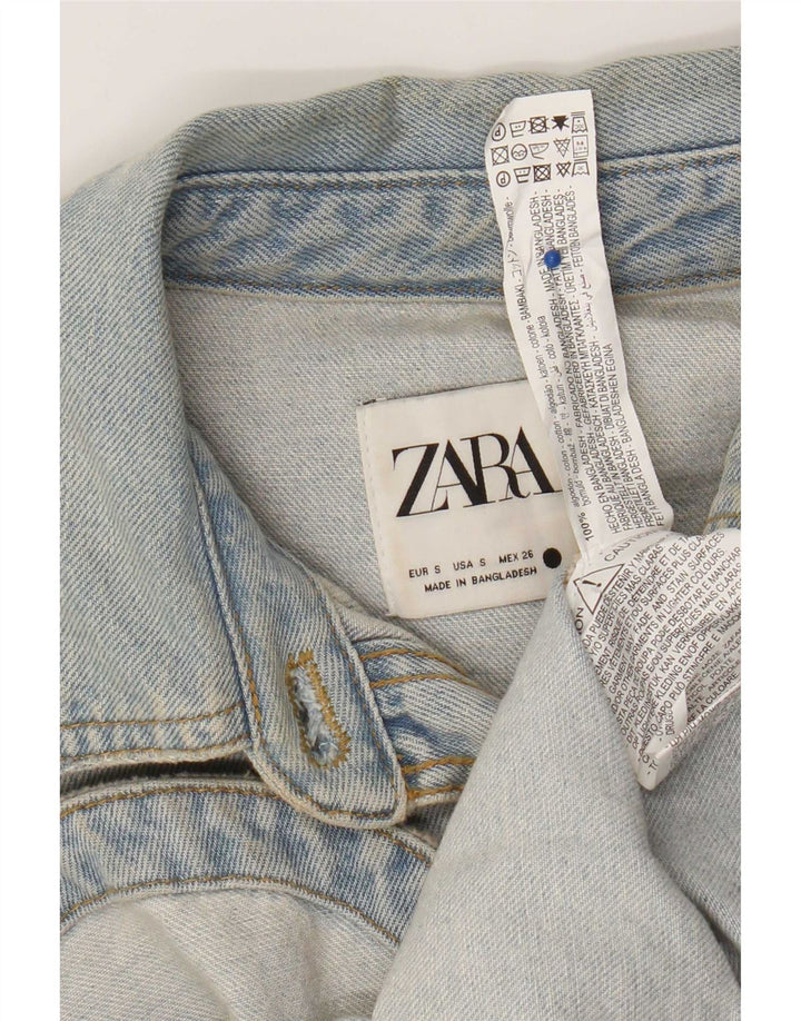 Cămașă denim supradimensionată pentru femei Zara UK 10 Bumbac albastru mic