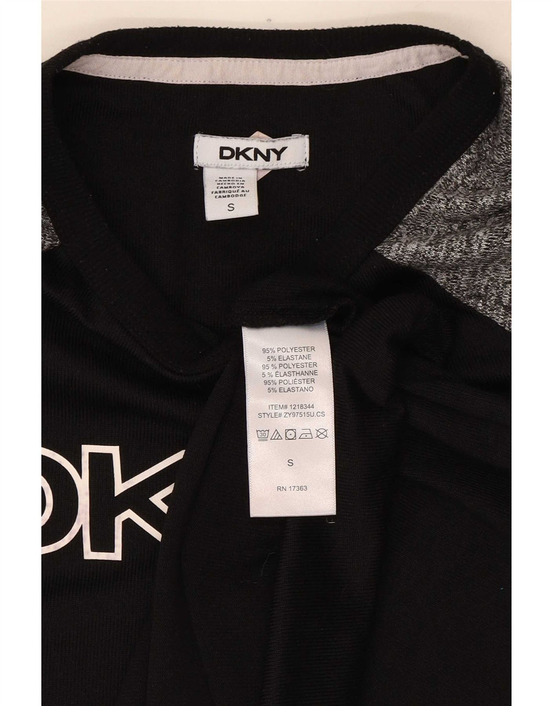 Dkny Top grafic pentru femei cu mânecă lungă UK 10, mic, negru, poliester color bloc